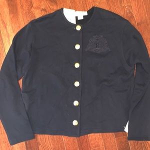 NWT $190 St. John sportswear Marie grey knit gold crest button blazer jacket S